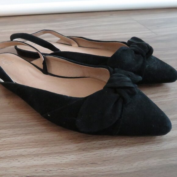 J. JILL Camille Slingback Bow Flats Shoes in Black Suede Leather - Size US 8.5 - Picture 7 of 11
